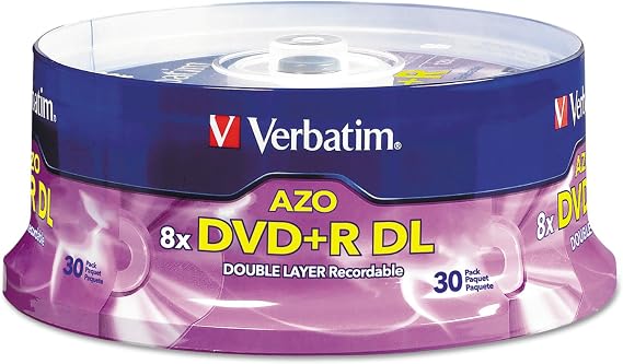 Verbatim DVD+R DL 8.5GB 8X with Branded Surface - 30pk Spindle - 96542, 30-Disc,Silver