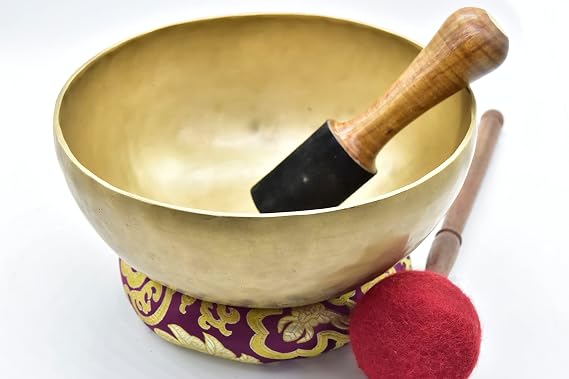 10" Large Master Healing Hand hammered Tibetan Singing Bowl - Great for Meditation, Yoga, Sound Bath, Mindfulness, Relaxation - Cushion, Wooden Mallet & Drumstick Included