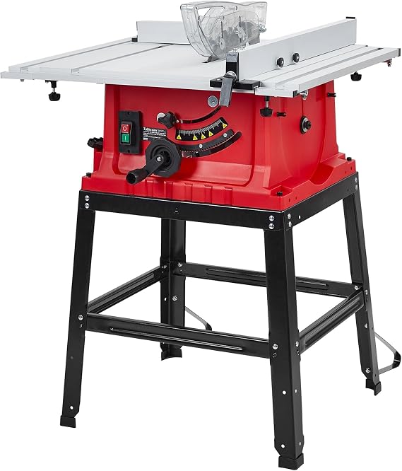 Table Saw, Towallmark10 Inch 15A Multifunctional Saw with Stand & Push Stick, 90 Cross Cut & 0-45 Bevel Cut, 5000RPM, Adjustable Blade Height for Woodworking