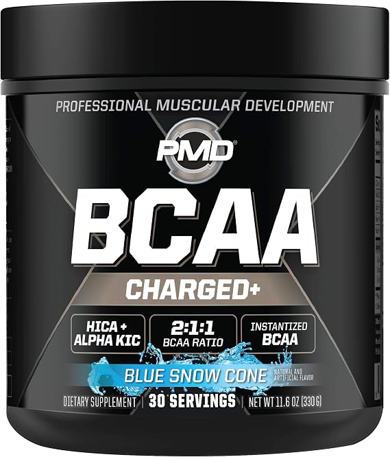 PMD Sports BCAA Charged Blue Snow Cone Flavor - 30 Servings | Amino Acid Drink Mix, Hydration, Endurance, Performance and Recovery Support, Muscle Function for Workout and Daily Energy