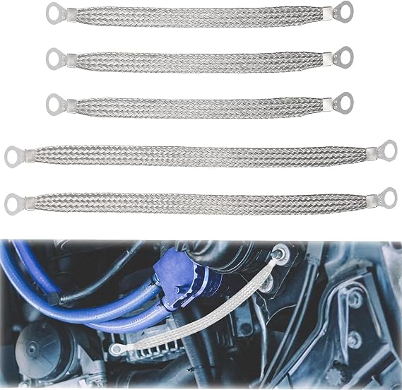 5 Pcs Gearbox Earth Strap, Universal Engine Ground Strap Automotive Kit, Heavy Duty Car Anti Static Flex Strip Earth Strap for Most Vehicles with Ring Terminals
