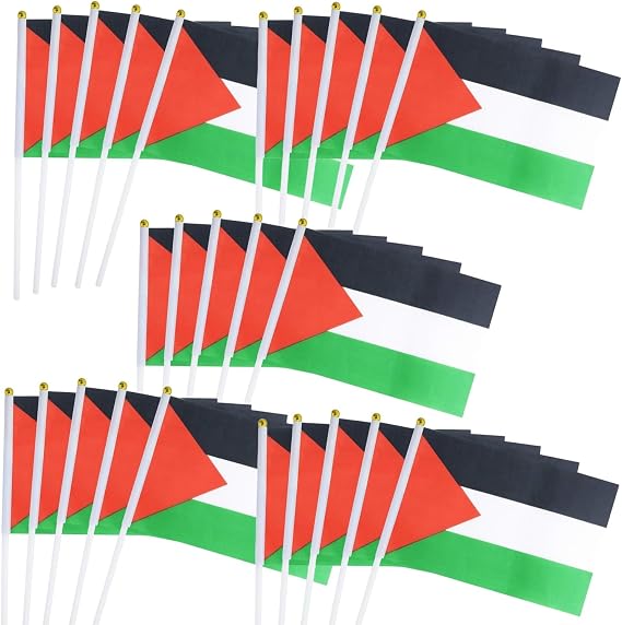 50 Pack Small Mini Palestine Flags On Stick DIY Palestinian Hand Waving Flags Banners Pennant Decoration for School Office Game Parade Sport Events, Festival Birthday Party Handheld Flags