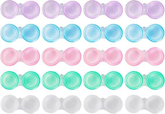 20 Pack Contact Lens Cases, Transparent Contact Cases Bulk in 5 colors, Cute Contact Lenses Case Leak-proof, Eye Contact Case for Home and Travel