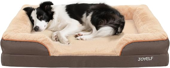 JOYELF Dog Bed for Large Dogs, Foam Sofa Couch Bed, Bolster Pet Bed with Nonskid Bottom, Durable Dog Bed Couch for Medium to Large Dogs - Brown