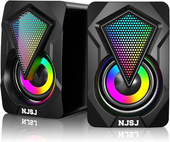 NJSJ H128 Computer Speakers,2.0 USB Powered Gaming Speakers with RGB LED Light 3.5mm Aux Input Stereo Mini Multimedia Speaker for PC, Desktop, Laptop, Cellphone, Monitor