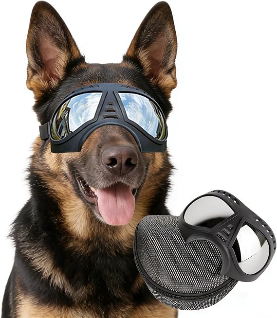 Namsan Dog Goggles Medium-Large Dog Anti-UV Sunglasses Windproof Snowproof Soft Frame Glasses for Long Snout Dogs Eyes Protection, Black