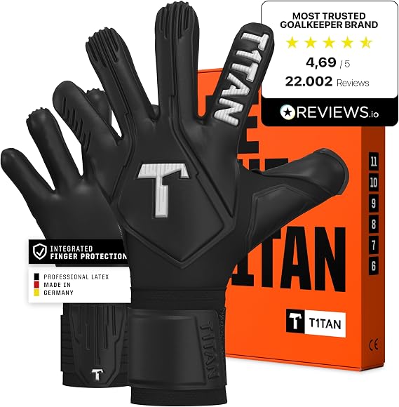 T1TAN Professional Goalie Gloves Legend, Finger Protection, Size 6-11, Goalkeeper Glove Adults and Youth, Soccer