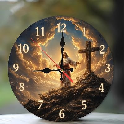 Lancholy Jesus Christ Wall Clock Religious Faith Christian Gift 12-Inch Wooden Wall Clock, Silent Movement, Perfect for Living Room Bedroom Bathroom Home Decor