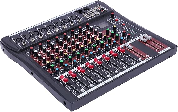 8 Channel Mixer Thin Professional Audio Mixer with 48V Phantom Power & 10-Segment LED Meter, Bluetooth and USB Connection Portable Mixing Console for Home Studios, Live Events