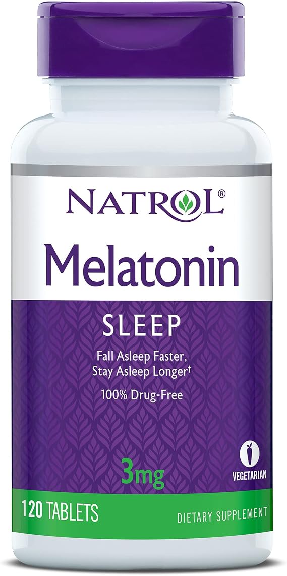 Natrol 3mg Melatonin Sleep Aid Tablets, Fall Asleep Faster, Stay Asleep Longer, 99% Pure Melatonin, Dietary Supplement, 120 Count