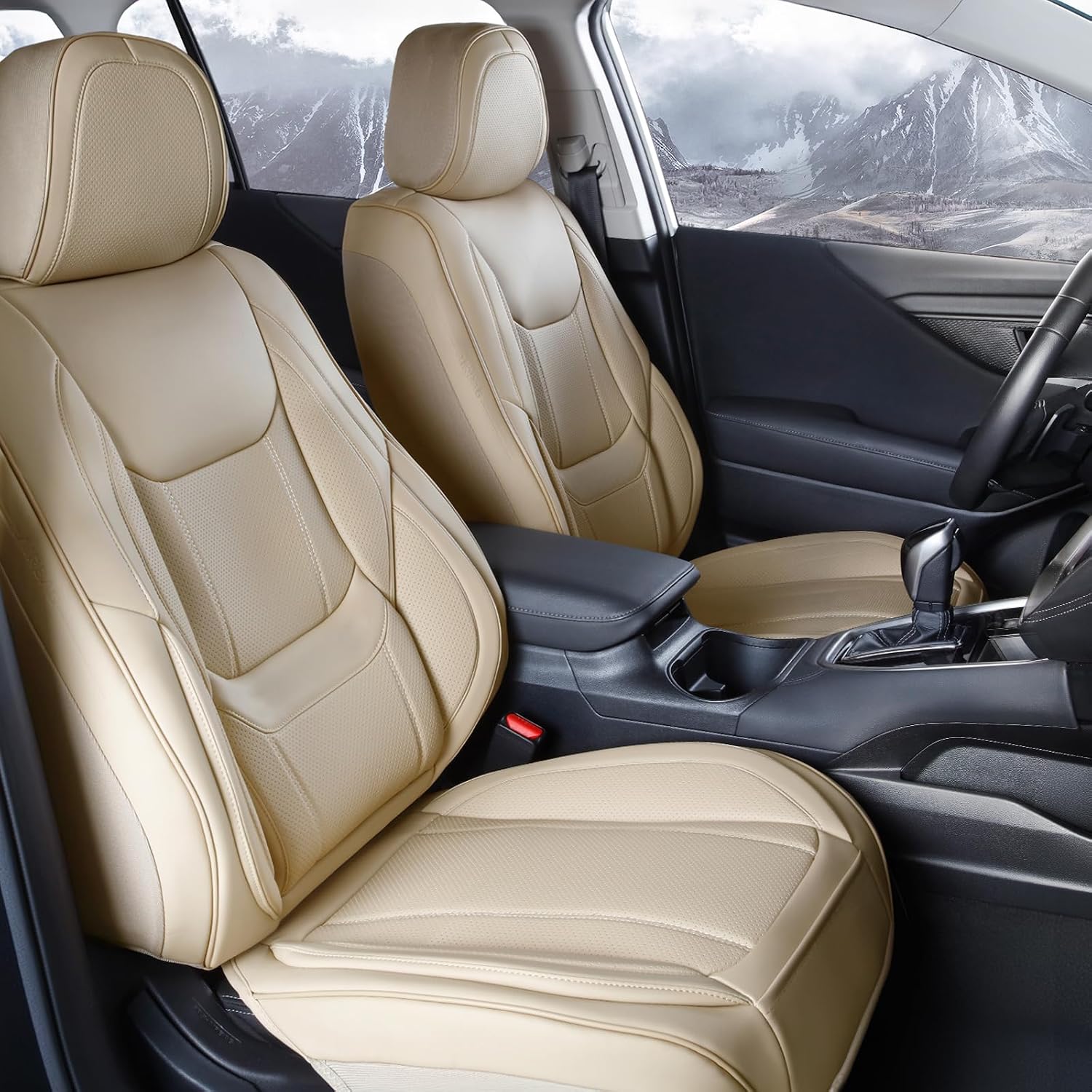 Coverland Custom Car Seat Covers Front Seats for 2017-2022 Honda CR-V - Protector Car Seat Cover Water Resistant Leather Memory Form Back Support Seat Cushion Front-Beige