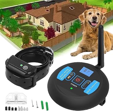 Wireless Dog Fence Pet Boundary Containment System, Rechargeable Waterproof Dog Training Collar Receiver, Adjustable Vibration Shock & Range Sizes, Electric Fence for Stubborn Dogs,for1dog