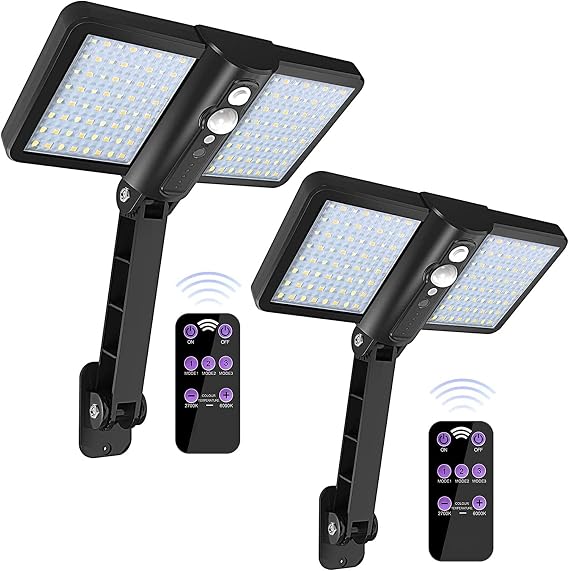 2 Pack Solar Lights Outdoor, 128 Led Super Bright Lamp, Wireless Waterproof Solar Flood Light, Security Motion Sensor Wall Light for Deck, Fence, Patio, Front Door, Garden, Yard, Shed, Path [Energy Class A]
