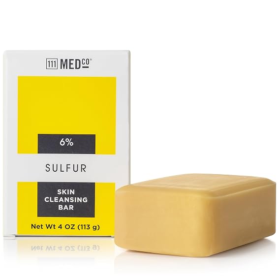 111MedCo 6% Sulfur Skin Cleansing Bar, Medicated Acne Treatment Soap for Face, Chest and Back, Helps Dry Excess Oil and Clear Clogged Pores, 4 oz