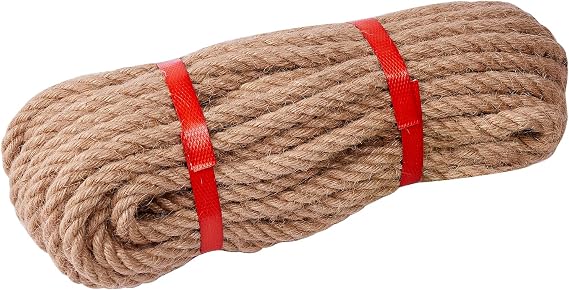 Jüt halat 8 mm 20 m, doğal kenevir ip, 4 ip, kalın jüt ip, bükülmüş, halat, bahçe, el işi için, kendin yap dekorasyon ipi, tırabzan halatı, gemi istifleme ipi, paket ipi