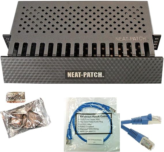 Neat Patch 2U Cable Management Kit - 5 Packs w/ 120 CAT7 SSTP Patch Cables (2FT Blue)