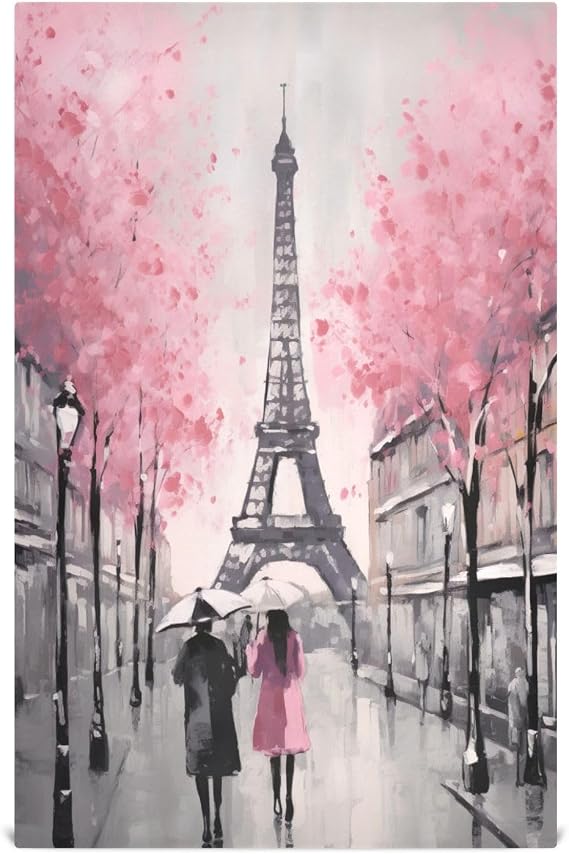 GAIREG People Walking Behind Eiffel Tower Dish Rags and Towels Set, 28x18 Decorative Tea Towels for Baking, Set of 4
