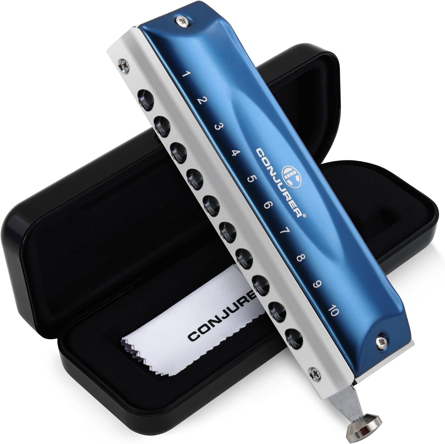 Conjurer Chromatic Harmonica Key of C with Slider - 10 Holes 40 Tones Mouth Organ for Kids& Adults, Students& Beginners, Professional Harmonica in C, 1040C Blue