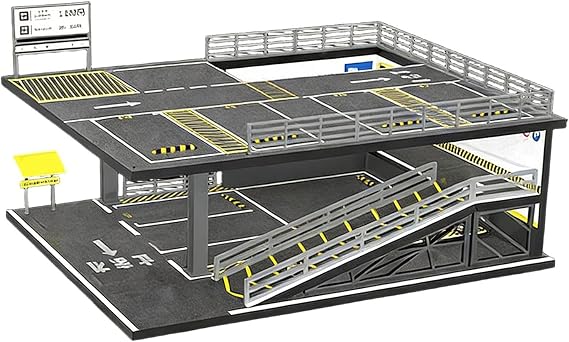 1/64 Diecast Car Display Garage with Ramp, Two-Story Parking for Collectors, Storage Shelf, Parking Lot Diorama, Style B