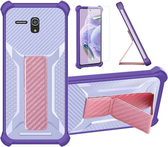 Aroepurt Case Compatible for GreatCall Jitterbug Smart Easy-to-Use Phone Case Cover [with Tempered Glass Screen Protector] Hybrid Case [Folding Support Magnetic] [Frosted anti-fingerprint] Purple
