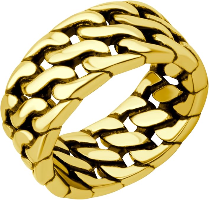 555Jewelry Stainless Steel Rings for Men 10MM Pinky Ring for Men Hip Hop Jewelry Men Wedding Bands Cuban Link Ring for Men Thumb Chain Rings Women US Size 8-13