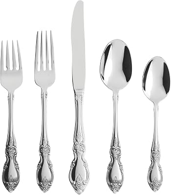 Oneida Silverware Set For 8 with Serving Utensils, Louisiana 45-Piece Fine Flatware Set, Service For 8, 188 Stainless Steel, Mirror, Knives Spoons Forks Serving Spoons,Dishwasher SafeSilver 45 Piece