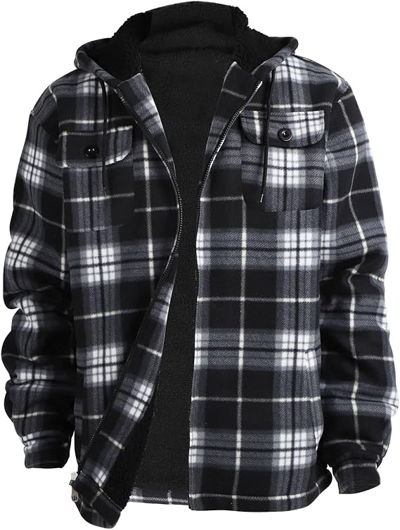 Gary Com Heavy Thick Flannel Plaid Jacket Sherpa Fleece Lined Hoodies for Men Zip Up Winter Warm Coat Zipper Sweatshirt