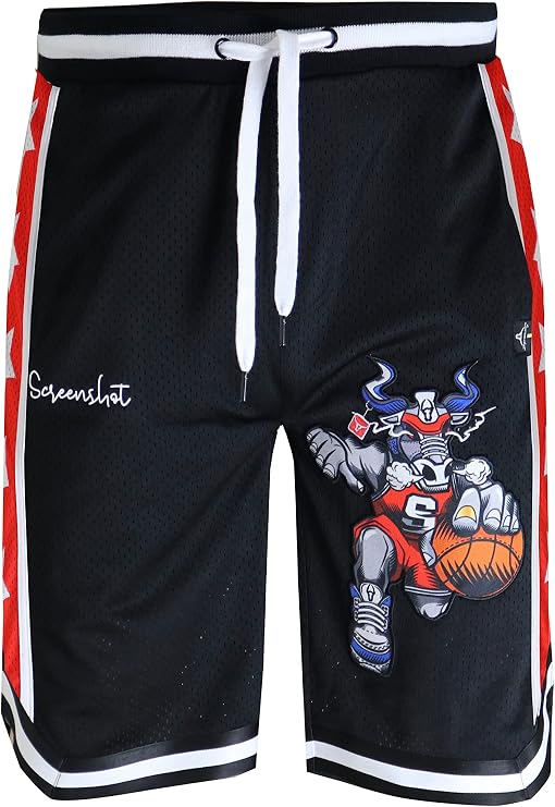 SCREENSHOT Mens Premium Urban Sreetwear Fashion Basketball Mesh Shorts - Athletic Sports Team Color 11" Inseam Jersey Shorts