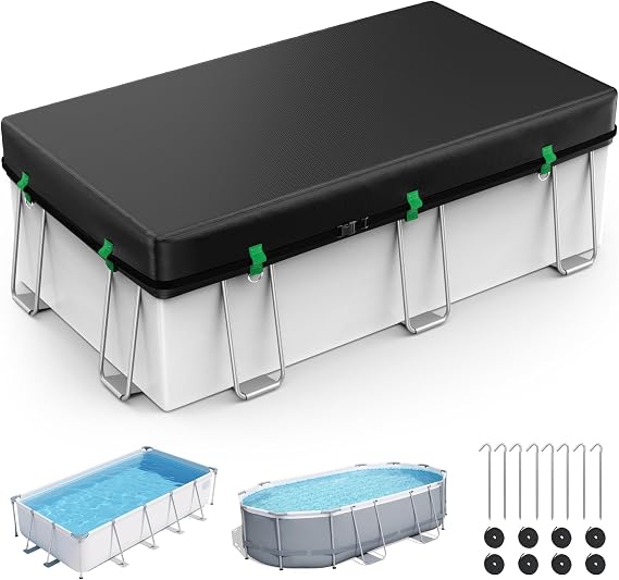 9x18Ft Rectangular Pool Cover for Above Ground Pools, Solar Cover for Above Ground Pools with Accessories, Winter Cover Ideal for Waterproof and Dustproof