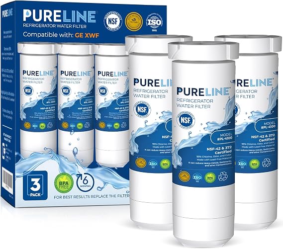 Pureline Replacement for GE XWF Refrigerator Water Filter, (NOT XWFE) Replaces Refrigerator Models Starting with GBE21, GDE21, GDE25, GFE24, GFE26, GNE20 - (3 Pack)