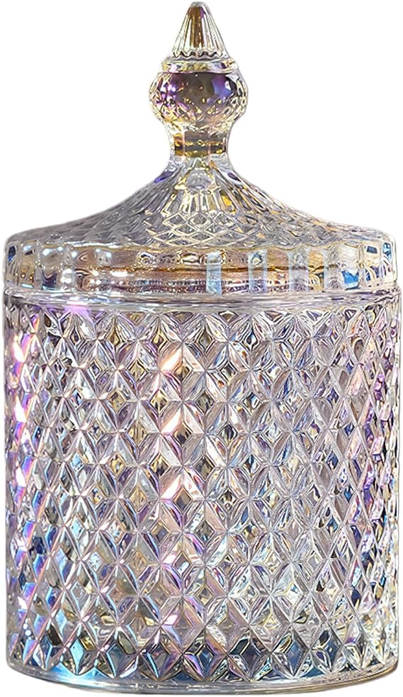 erioctry 300m/10oz Beautiful Crystal Glass Candy Dish with Lid Colorful Wedding Candy Box Sugar Bowl Tin Biscuit Barrel Decorative Jewelry Box