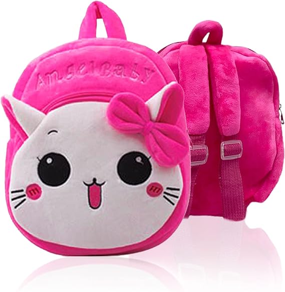 TSHAOUN Toddler Backpack for Girls, Cute Cat Children's Backpack with Bow, Pink Soft Plush Kids Mini School Bag, Animal Cartoon Nursery Preschool Rucksack Baby Girl Gifts for 1-2 Years Old