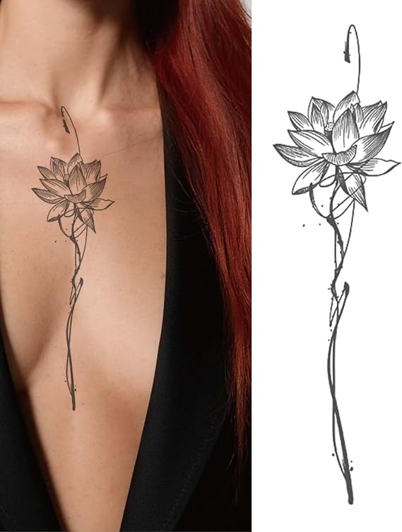 Minimalist Lotus Çiçeği Geçici Dövme Su Geçirmez 1 Ay Kalıcı Gerçekci Görünüm Geçici Unisex Dövme