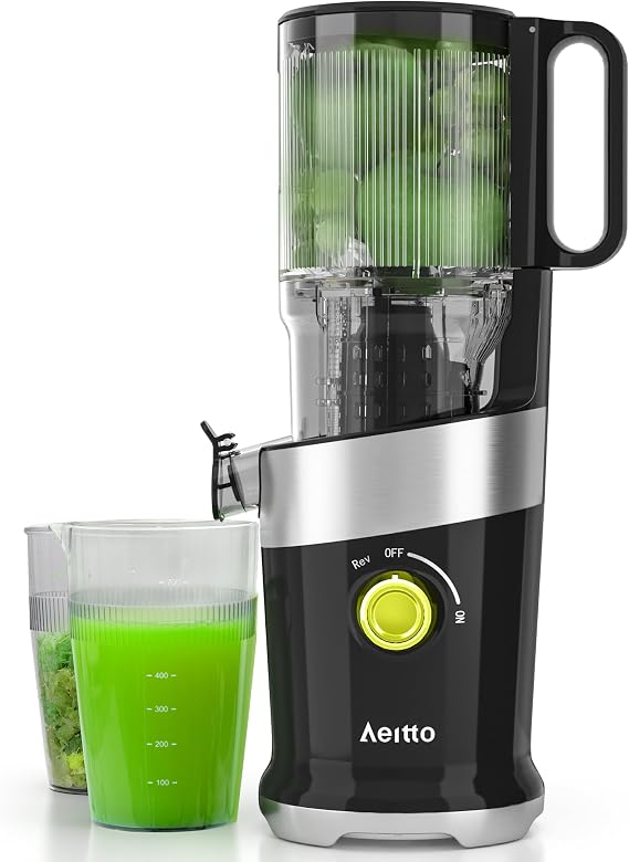 Cold Press Juicer, Aeitto Juicer Machines with 4.9" Wide Mouth, Slow Juicer for Whole Fruits & Vegetables, Easy to Clean, Juice Extractor Self Feeding, Easy to Assemble
