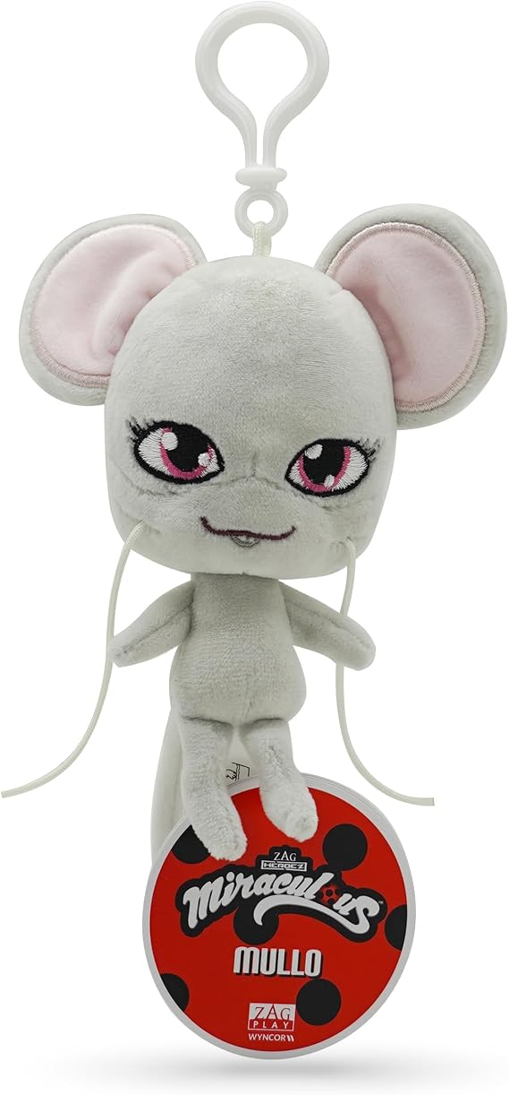 Miraculous Ladybug - Kwami Lifesize Mullo, 5-inch Mouse Plush Clip-on Toys for Kids, Super Soft Collectible Stuffed Toy with Glitter Stitch Eyes and Color Matching Backpack Keychain (Wyncor) (M13024)