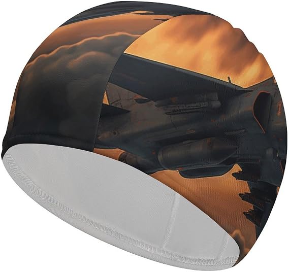A Fighter Jet Swimming Cap Breathable High Elasticity Swim Hat Soft Non-Slip Bath Cap for Women Men, style