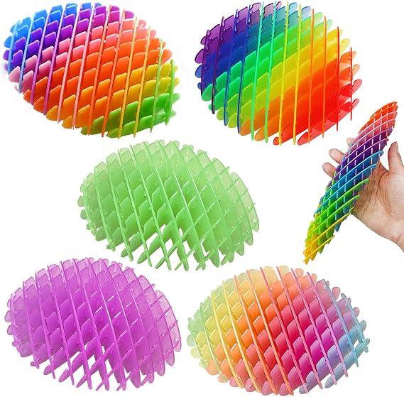 Fidget Worm Toy 5PCS - Quiet Worm Sensory Stress Relief Fidget Toys,Stress Relieving Resistance Fidget Toy,Elastic Mesh Anxiety Relief Toys for Kids & Adults (Noctilucence & 5 Colors)