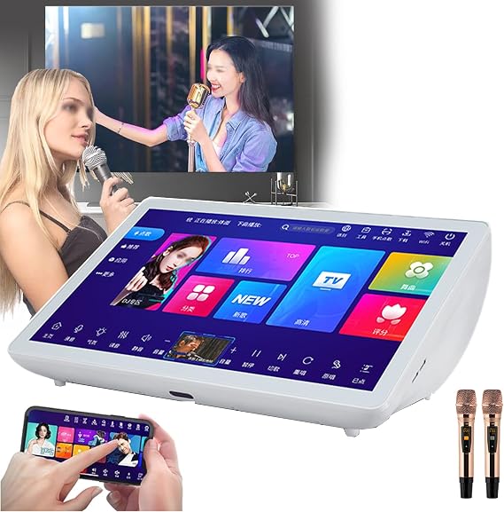 Karaoke Machine, Karaoke Machine for Adults,19.5 Touch Screen, App Control, Online/Offline Use, Remote Song Request/Adjust Pitch, 20+ Languages, with Microphone, for Home/KTV,1T,White