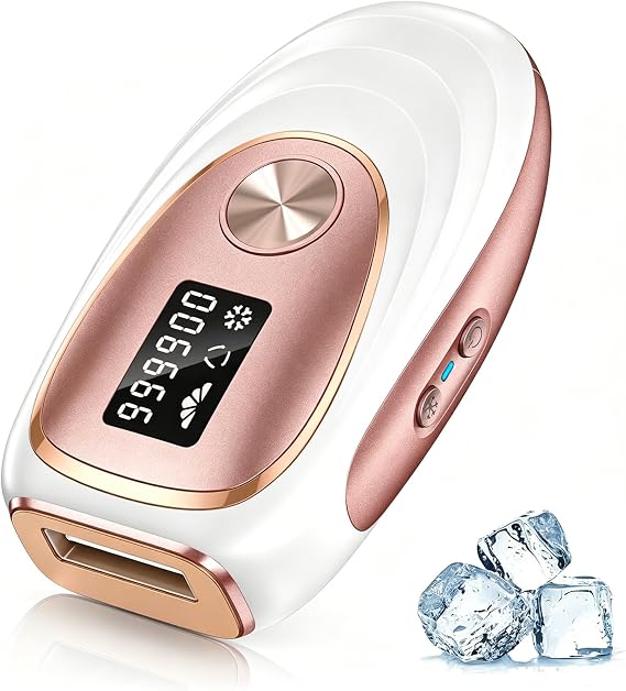 IPL Laser Hair Removal Device for Women Men, Painless Ice Cooling Hair Remover for Full Body, At Home Lazer Hair Remover for Face Bikini Line Armpit, 5 Levels, Auto & Manual Mode, 999,900 Flash