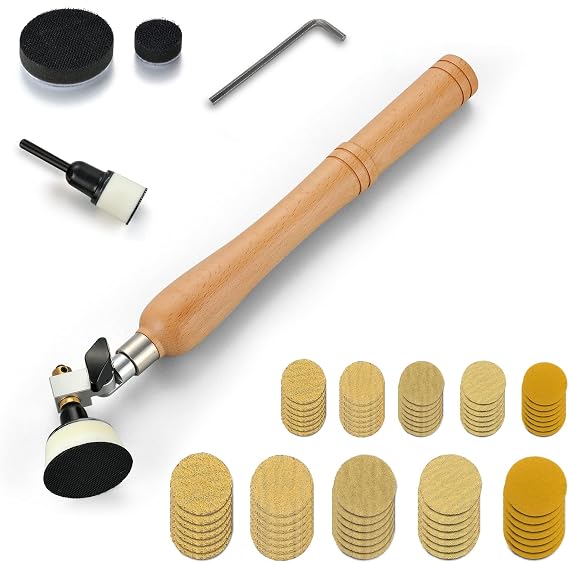 MAXMAN Bowl Sander Kit, 13"Hardwood Handle, 50Pcs Hook & Loop Sanding Discs