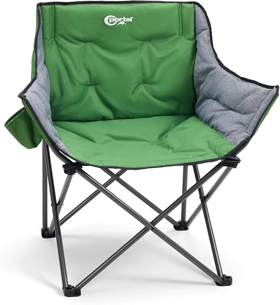 Portal 32" Oversized Camping Chair, Foldable Heavy Duty 350 lb Padded Ergonomic Seat for Big & Tall Adults, Pinch-Free Extra Wide Design Featuring Cup Holder & Carry Bag for Fishing, Lawn & Sidelines