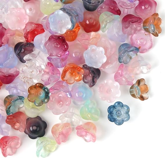 100 Pcs Glass Flower Beads Mix Color Cute Kandi Charms Czech Flower Beads