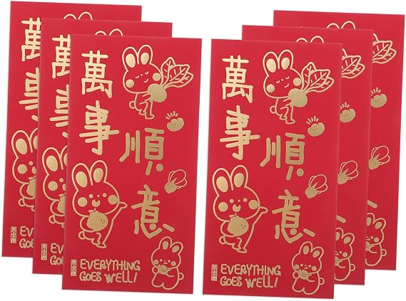 TEHAUX 6pcs Chinese Style Red Envelopes Cartoon Patterns for Year Decorative Red Packets for Spring Festival Weddings and Birthdays Premium Quality Hongbao Envelopes