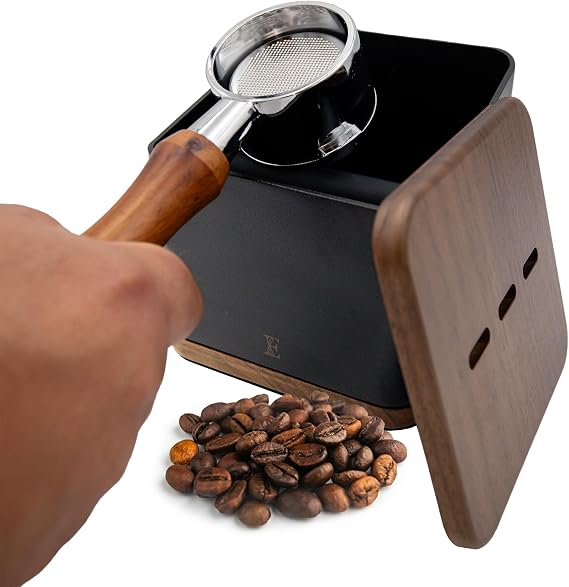Espresso Knock Box with Lid, 1L Steel Coffee Puck Container, Black