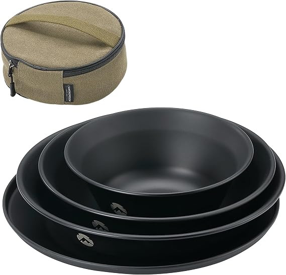 キャンピングムーンcamping Moon テーブルウェア キャンプ プレート ステンレス 食器 セット 帆布ケース付き 黒 Bks395
