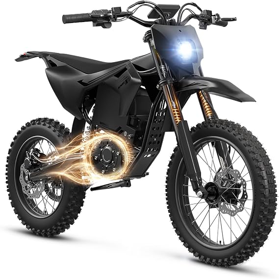 QRONGE X1 Spark Electric Dirt Bike, 60V 28.8Ah Battery, 4500W Peak Mid-Drive Motor Electric Motorcycle, 3 Speed Modes, Full Suspension Off Road E Bike for Teens & Adults 13+