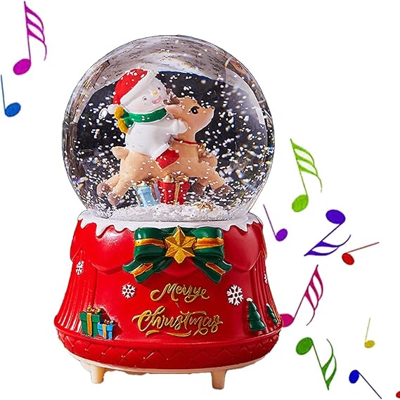 Christmas Revolve Snow Globe,Santa Claus Decorative Light,6 Inch Musical Snow Globe with Music and Color Changing Lights for Daughter Girls Girlfriend Women Son (Santa Claus Elk), Red