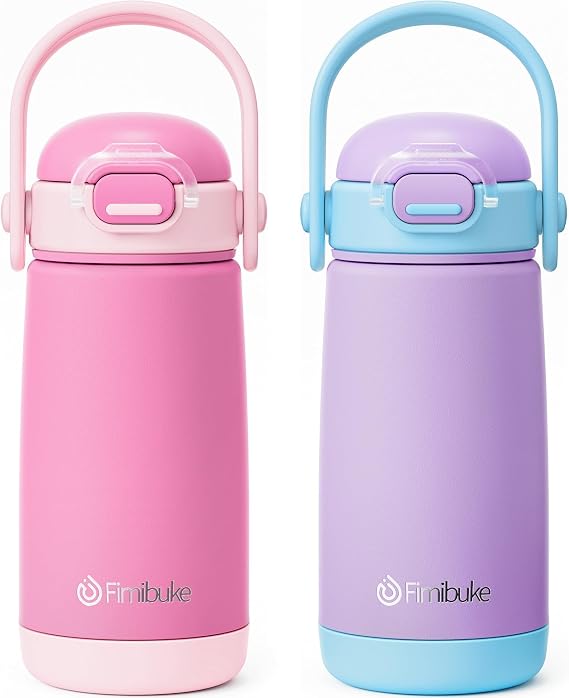 Fimibuke Toddler Water Bottle, 14oz Kids Insulated Cups with Straw Lid