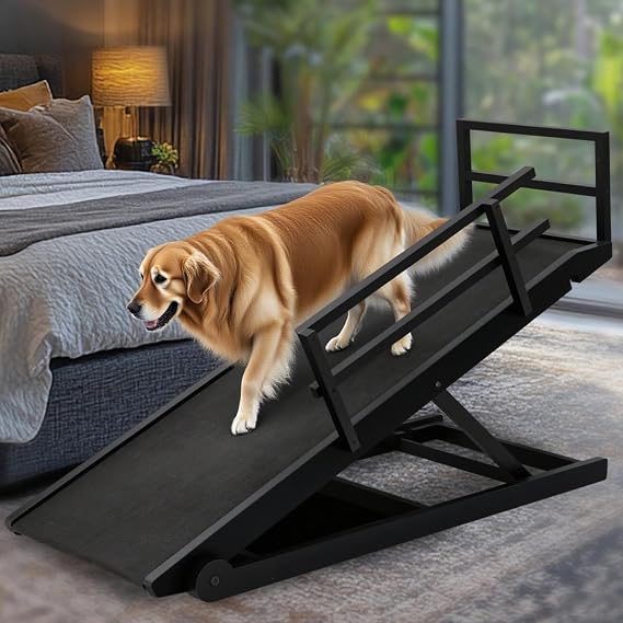 LILYPELLE Dog Ramp for Bed, 5-Level Adjustable Folding Pet Ramp with Rails