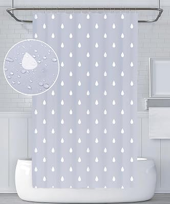 YOUNG DA Fabric Shower Curtain, Grey and White and Black Pattern for Bathroom, Fabric Polyester, Waterproof Washable, 72x72inch with 12Hooks Grey and White Raindrops